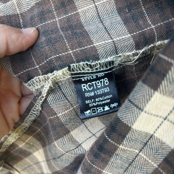 POL Oversized Brown Plaid Shirt Tunic Fall Boho Lace Detail Button Up Small S - Picture 3 of 9